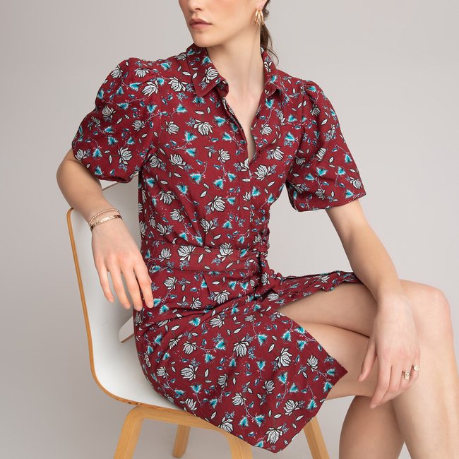 Платье-рубашка с цветочным принтом, с короткими рукавами рисунок/красный фон LA REDOUTE COLLECTIONS