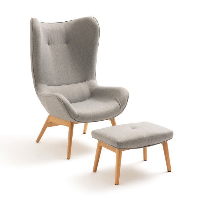 Кресло с загнутыми краями и подставкой для ног, Crueso светло-серый LA REDOUTE INTERIEURS