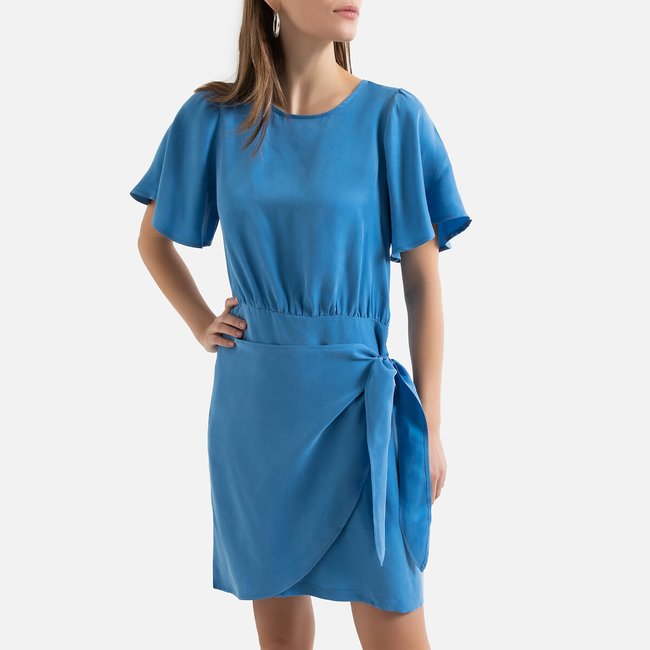 Платье с короткими рукавами и воланами синий LA REDOUTE COLLECTIONS