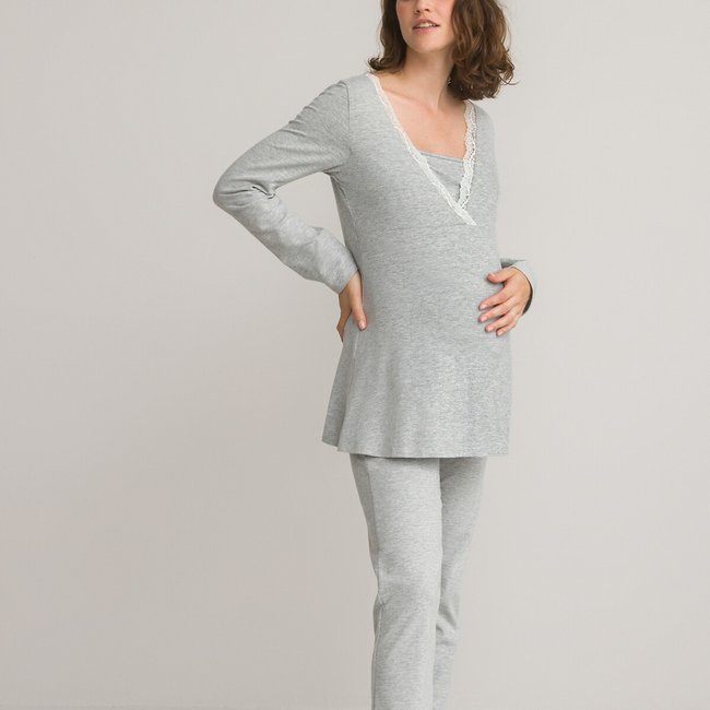 Пижама для периода беременности и грудного вскармливания серый LA REDOUTE COLLECTIONS