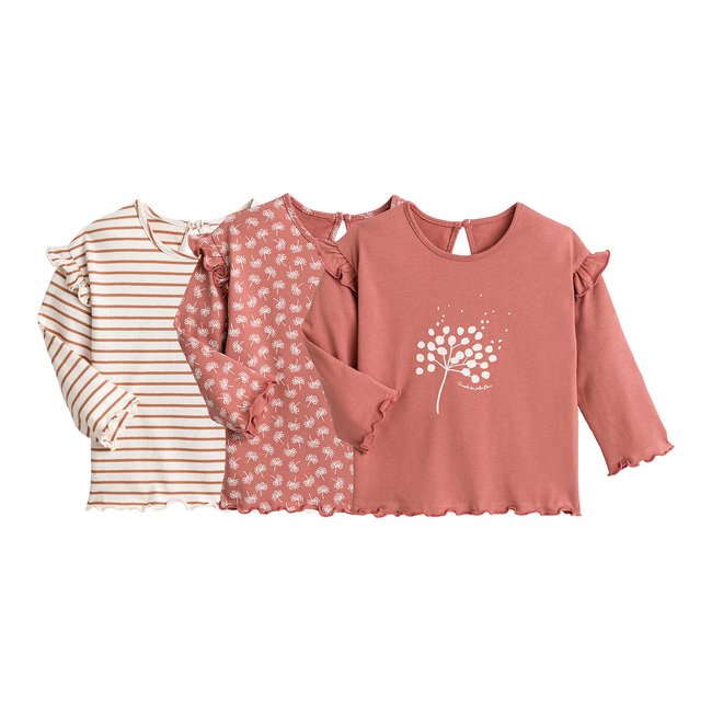 Комплект из трех футболок с длинными рукавами розовый + каштан LA REDOUTE COLLECTIONS