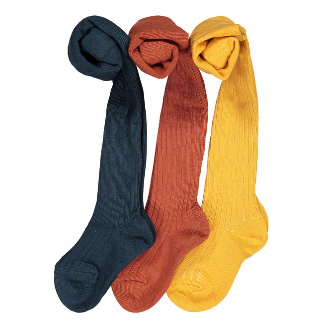 Комплект из 3 колготок из биохлопка, размеры 15/18-23/26 синий + оранжевый + желтый LA REDOUTE COLLECTIONS
