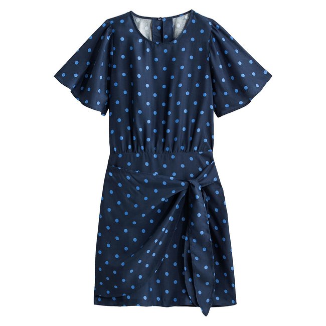 Платье с короткими рукавами-бабочками и рисунком в горошек в горошек/синий LA REDOUTE COLLECTIONS