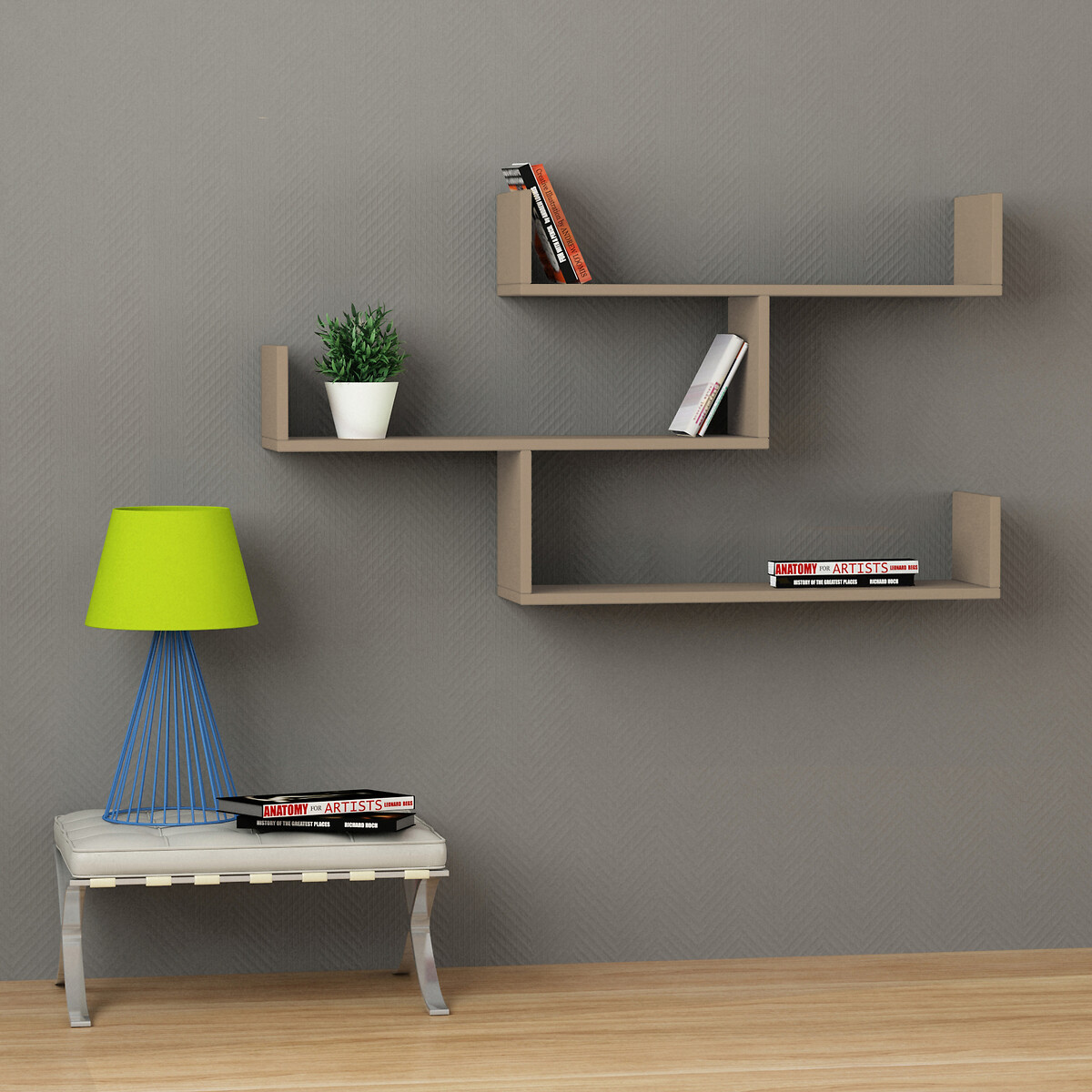 Имитация полок. Полка "Wall Shelf-s (bas WL-001)" белая. Дизайнерские полки. Полочки на стену. Настенные полки в интерьере.