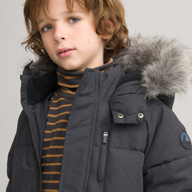 Куртка стеганая с капюшоном, длинная и теплая 3-12 лет темно-серый LA REDOUTE COLLECTIONS