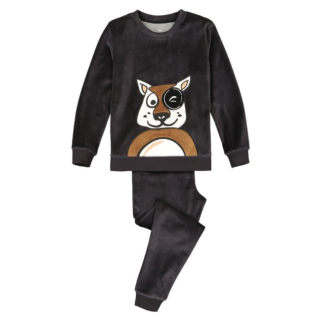 Пижама из хлопкового велюра с рисунком собаки серый LA REDOUTE COLLECTIONS