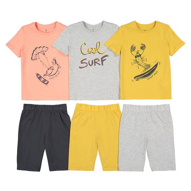 Комплект из трех пижам, 3-14 лет желтый + серый + оранжевый LA REDOUTE COLLECTIONS