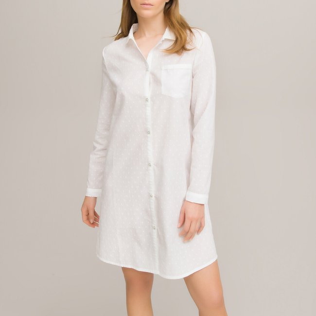 Ночная рубашка из ткани с вышивкой гладью белый LA REDOUTE COLLECTIONS